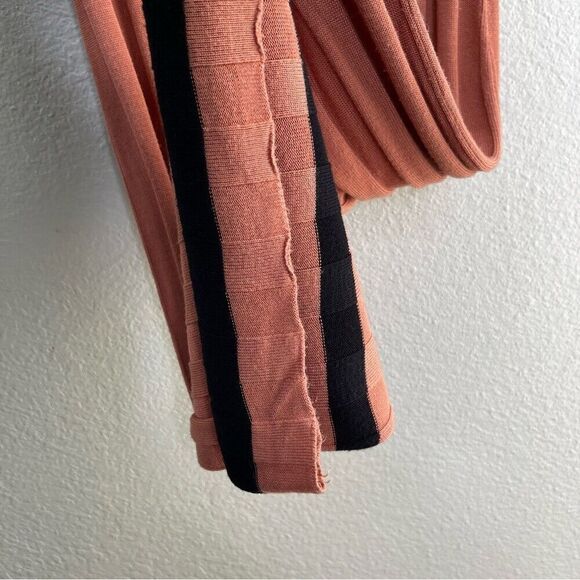 VEDA Large Knit Long Dress Casual 3/4 Sleeve Ribbed Colorblock Stripe High Neck - Picture 8 of 10